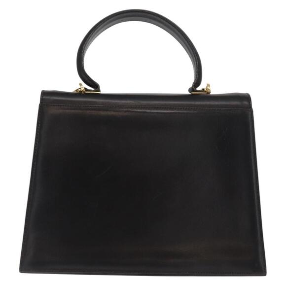 Salvatore Ferragamo Gancini Hand Bag Leather 2way Black Gold Auth ka1065 - Picture 2 of 16